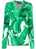 Dolce & Gabbana Banana Leaf Print Jumper, Women's, Size: 42, White, Silk