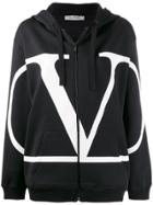 Valentino Go Logo Zip-front Hoodie - Black