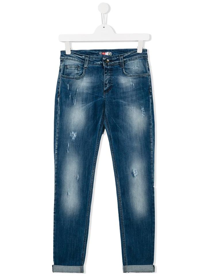 Msgm Kids Stonewashed Distressed Jeans, Girl's, Size: 14 Yrs, Blue