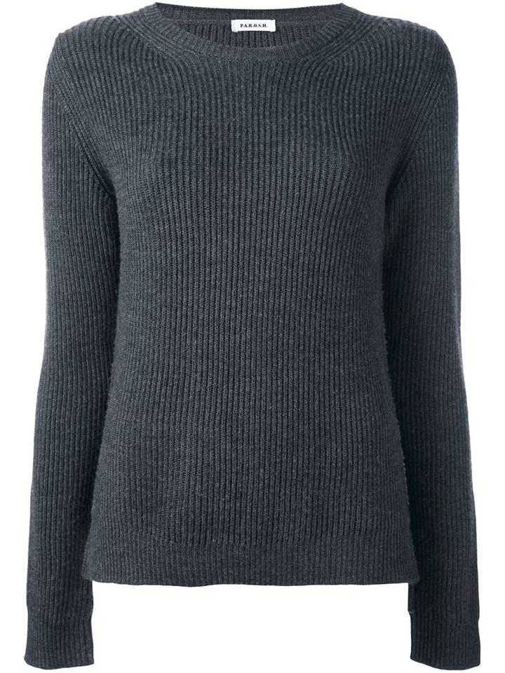 P.a.r.o.s.h. Ribbed Long Sleeve Sweater, Women's, Size: Large, Grey, Virgin Wool