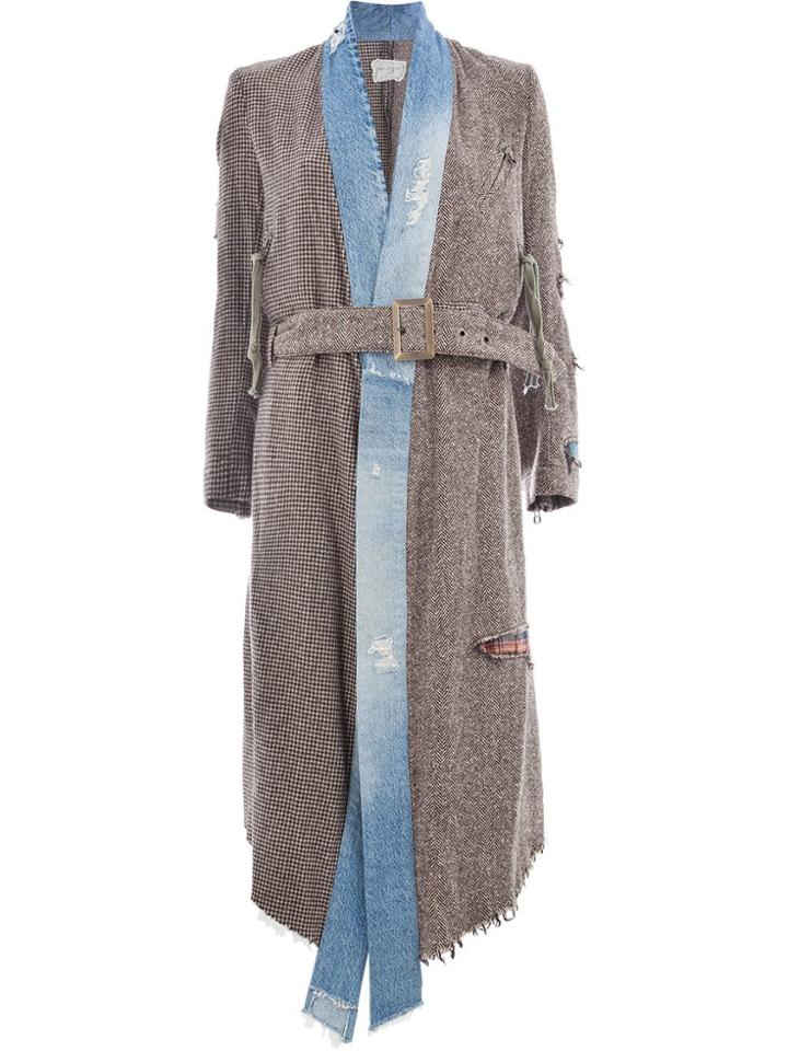 Greg Lauren Mixed Media Kimono Coat - Brown