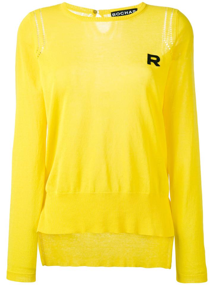 Rochas Logo-embroidered Knitted Sweater, Women's, Size: 40, Yellow/orange, Cotton