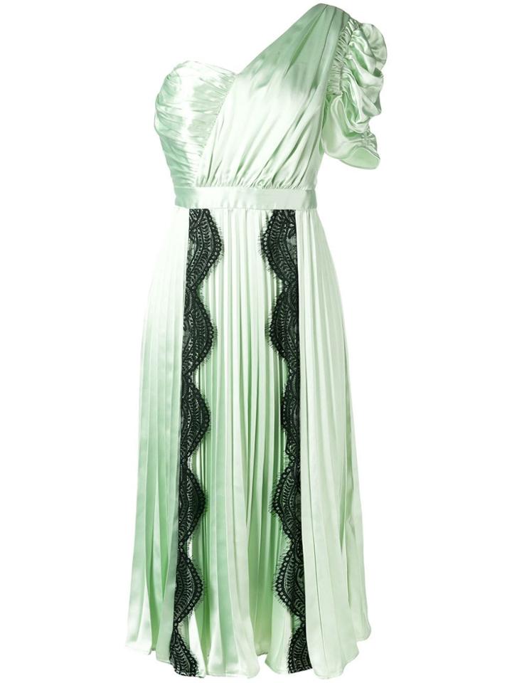 Self-portrait One Shoulder Satin Midi Dress - Green