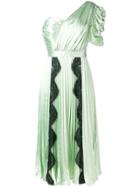 Self-portrait One Shoulder Satin Midi Dress - Green
