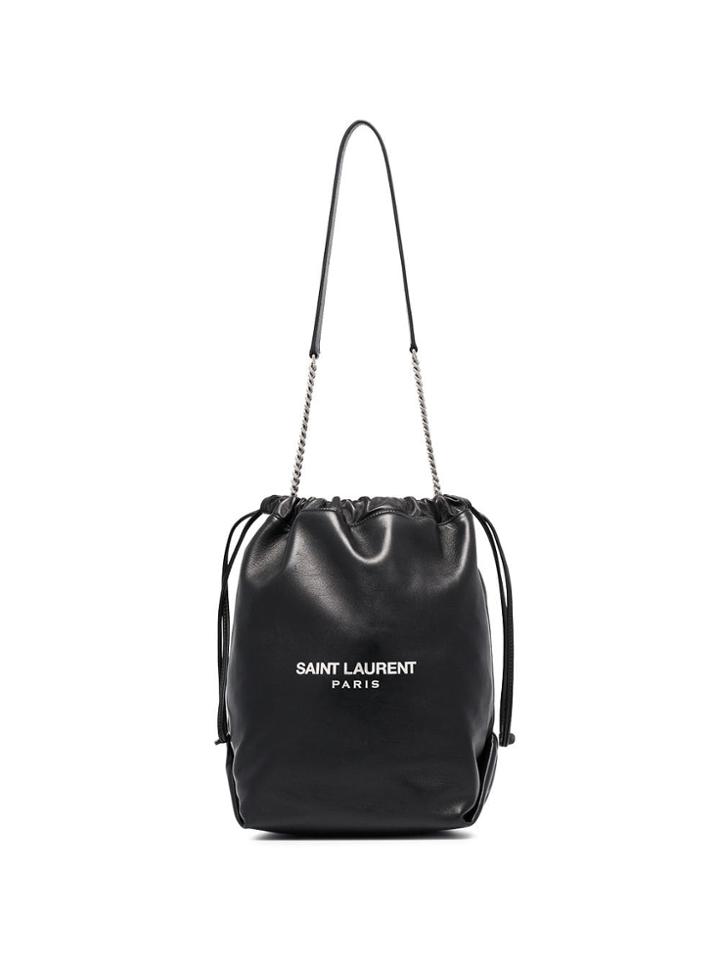 Saint Laurent Black Pochon Leather Drawstring Bag