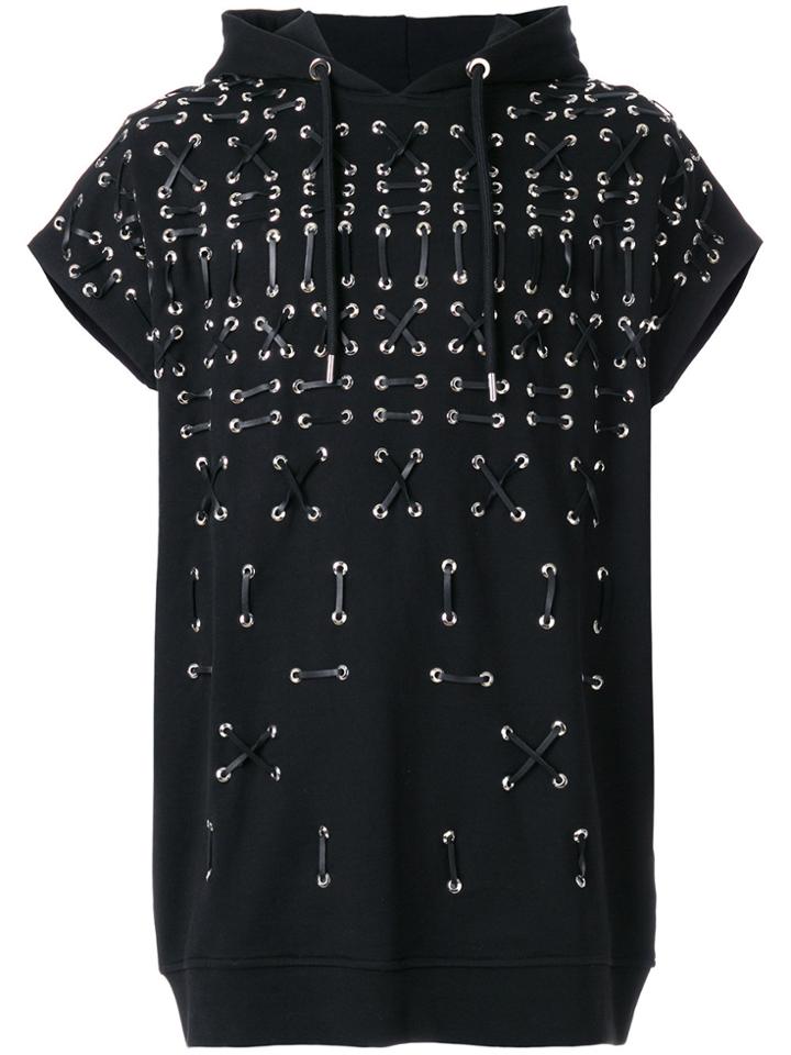 Les Hommes Laces Short-sleeve Hoodie - Black