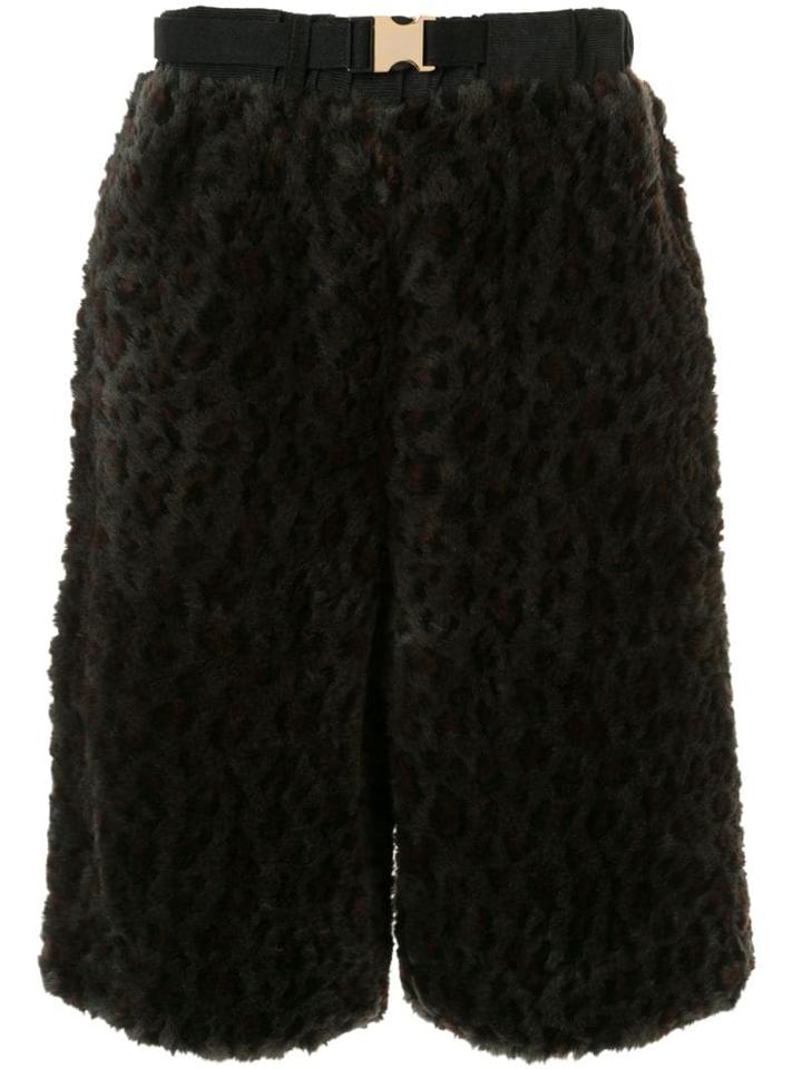 Sacai Leopard Print Shearling Shorts - Black