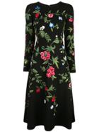 Oscar De La Renta Botanical Garden Embroidered Dress - Black