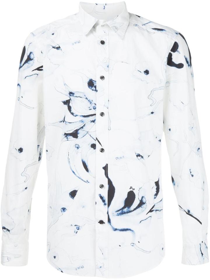 Diesel Abstract Print Shirt, Men's, Size: Large, White, Cotton