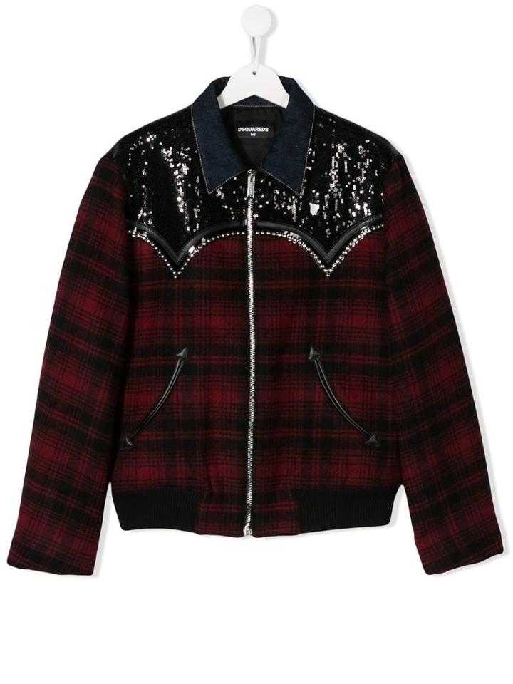 Dsquared2 Kids Sequin Checked Bomber Jacket - Black