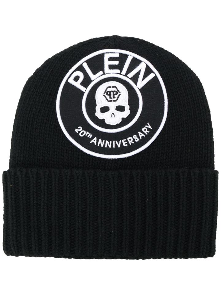 Philipp Plein Logo Skull Patch Beanie - Black
