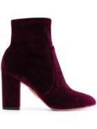 Aquazzura Brooklyn Velvet Ankle Boots - Pink & Purple