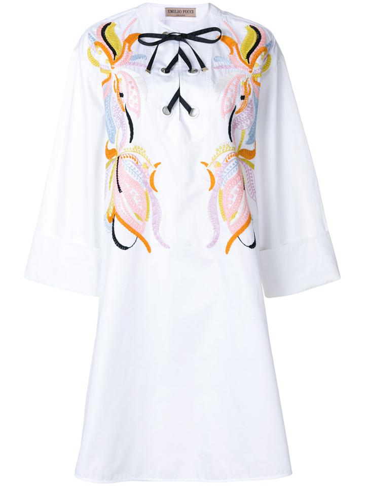 Emilio Pucci Embroidered Lace-up Dress - White