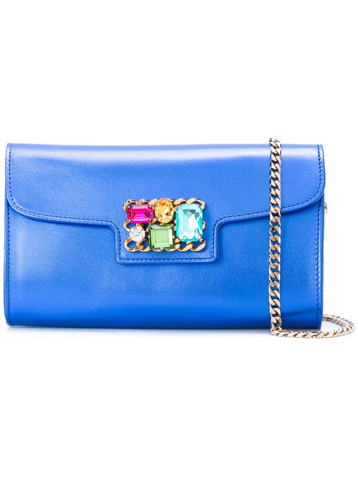 Casadei - Jewelled Shoulder Bag - Women - Metal (other)/kid Leather/glass - One Size, Blue, Metal (other)/kid Leather/glass