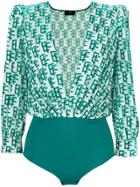 Elisabetta Franchi Monogram Print Bodysuit - Green