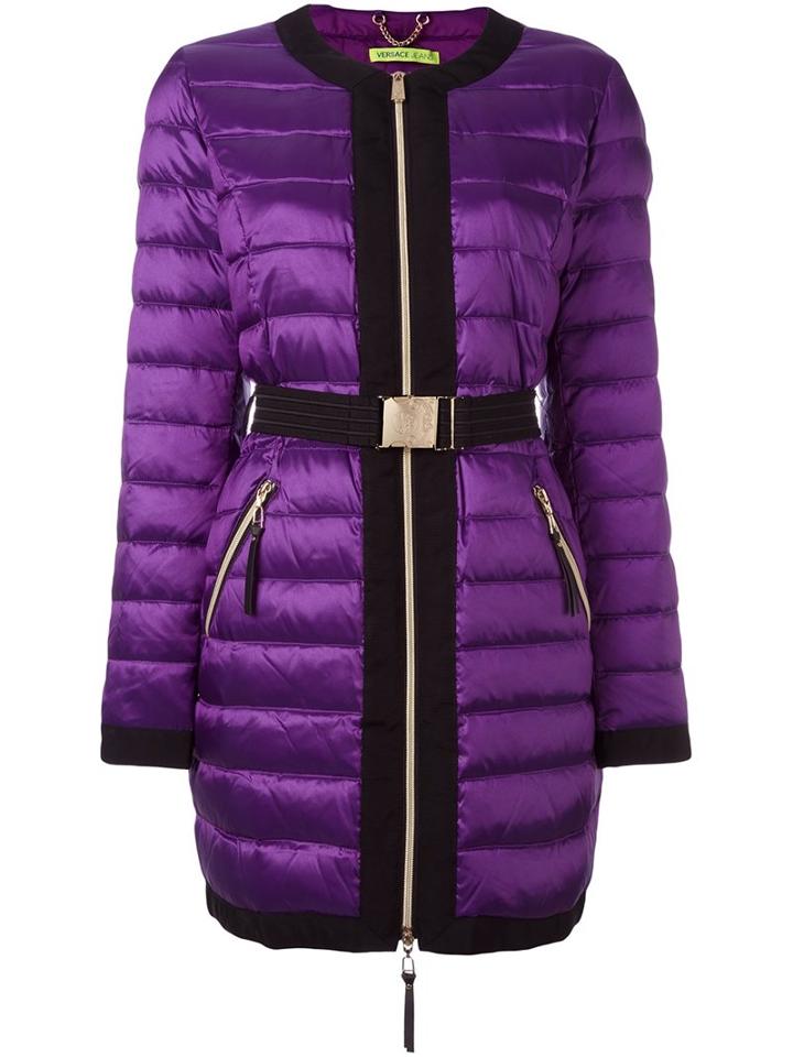 Versace Jeans Belted Puffer Jacket, Women's, Size: 44, Pink/purple, Feather Down/polyamide/polyester