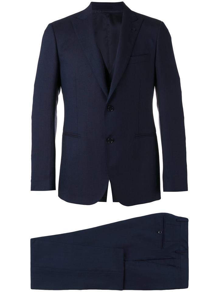 Lardini Peaked Lapel Suit, Men's, Size: 46, Blue, Wool/viscose/cupro