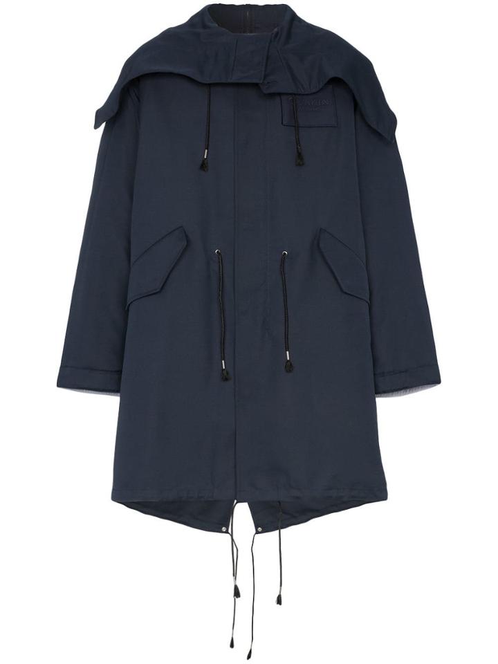 Calvin Klein 205w39nyc Logo Embroidered Over Sized Parka Coat - Blue