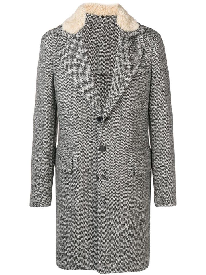 Ermanno Scervino Herringbone Single-breasted Coat - Grey