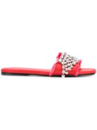 Anna Baiguera Embellished Flat Mules - Red