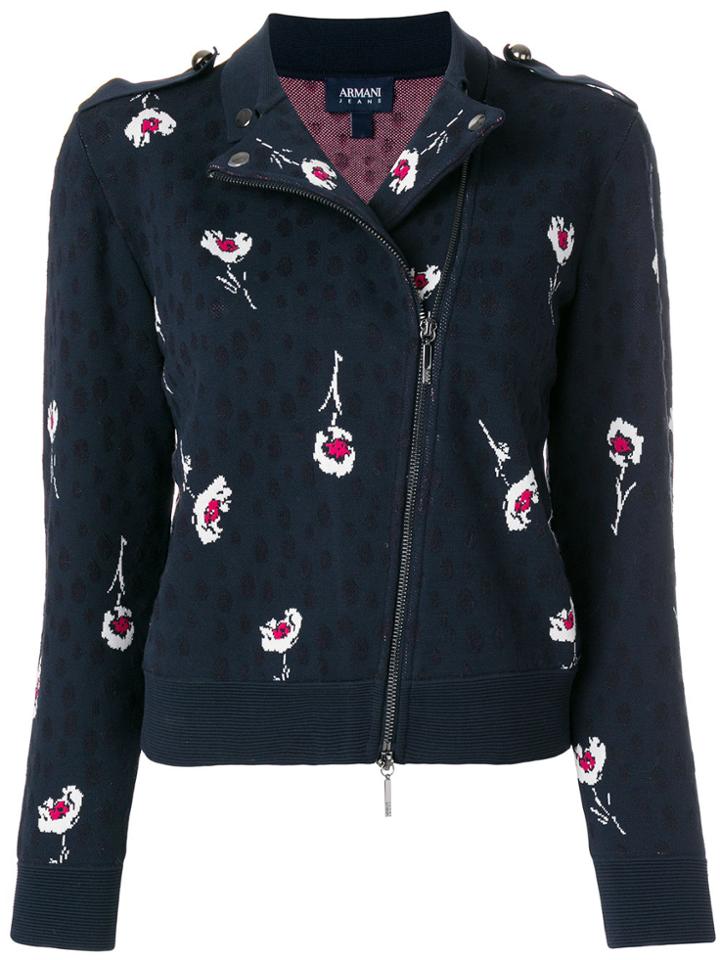 Armani Jeans Embroidered Biker Jacket - Blue