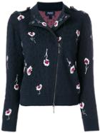 Armani Jeans Embroidered Biker Jacket - Blue