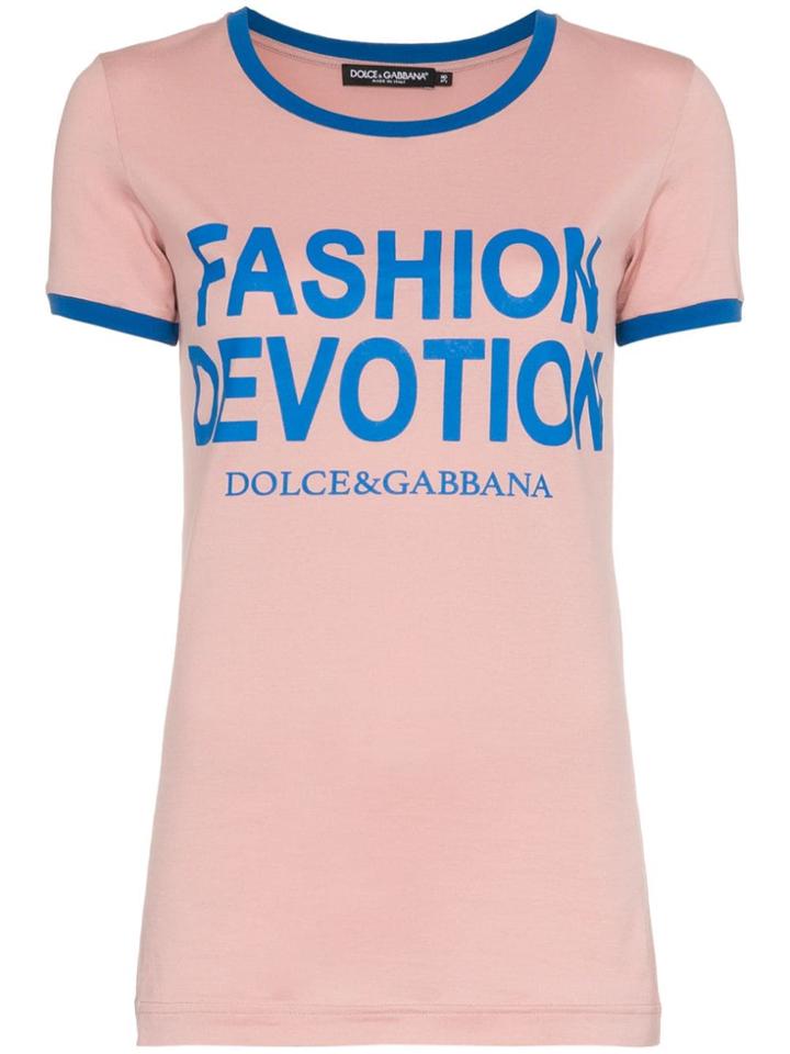 Dolce & Gabbana Fashion Devotion Print Cotton T Shirt - Pink