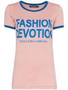 Dolce & Gabbana Fashion Devotion Print Cotton T Shirt - Pink