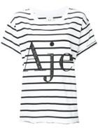 Aje Sequin Embellished Logo Striped T-shirt - White