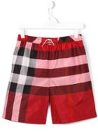 Burberry Kids Check Swim Shorts, Boy's, Size: 14 Yrs, Red
