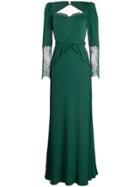 Self-portrait Belted Lace Trim Gown - Green