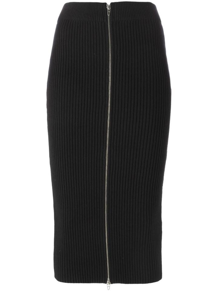 T By Alexander Wang Ribbed Knit Midi Skirt, Women's, Size: Small, Black, Cotton/nylon/spandex/elastane