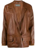 Alberta Ferretti Stitched Panels Leather Jacket - Brown