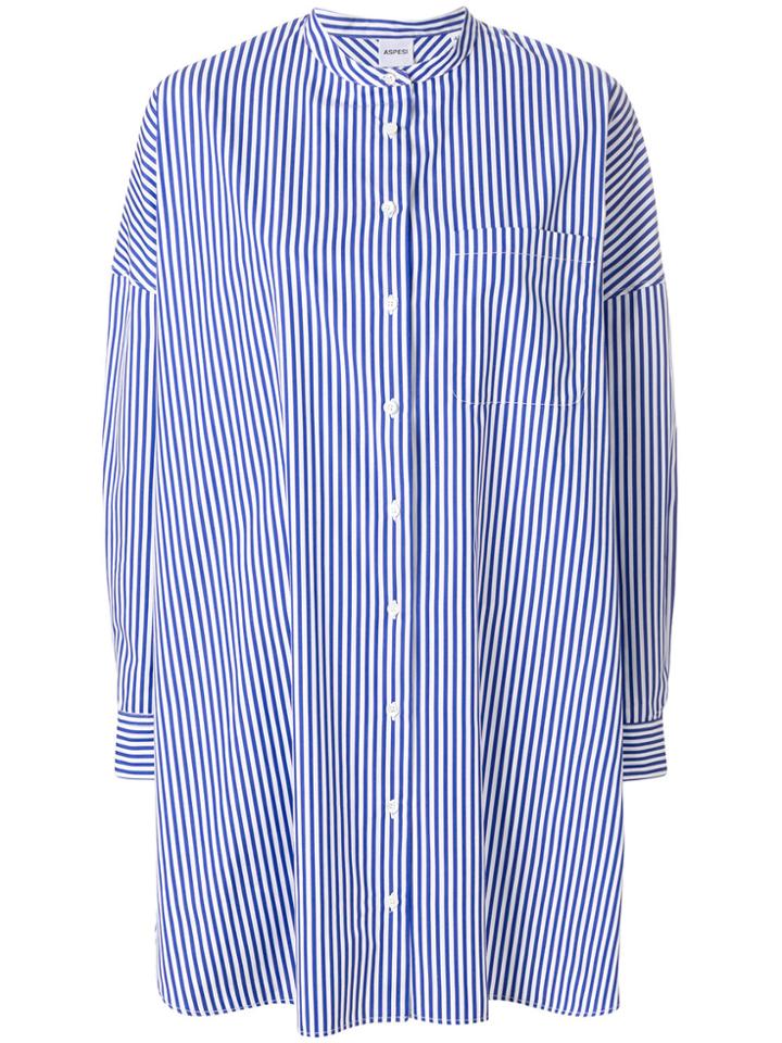 Aspesi Mandarin Collar Striped Shirt - Blue
