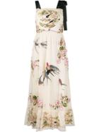Red Valentino Red(v) Floral And Bird Embroidered Dress - Neutrals