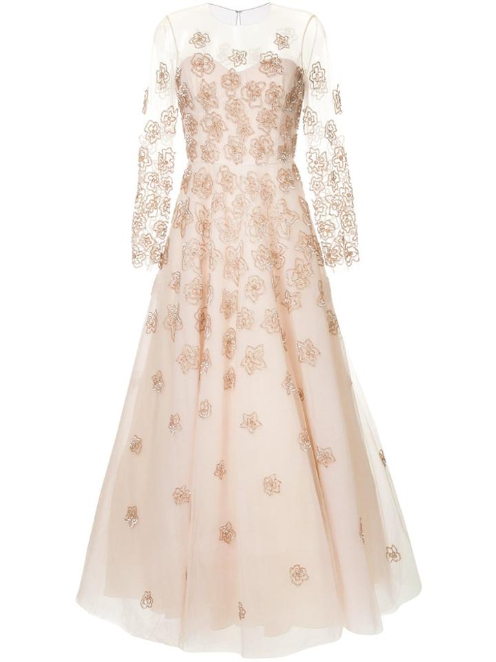 Sachin & Babi Beaded Floral Evening Dress - Nude & Neutrals