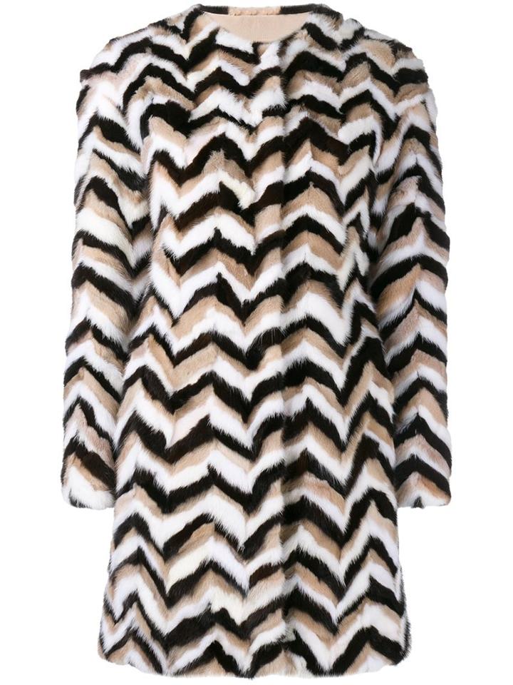 Giambattista Valli Tricolour Fur Coat, Women's, Size: 42, Black, Silk/mink Fur