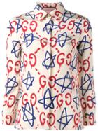 Gucci Graffiti Print Blouse, Women's, Size: 36, Nude/neutrals, Silk