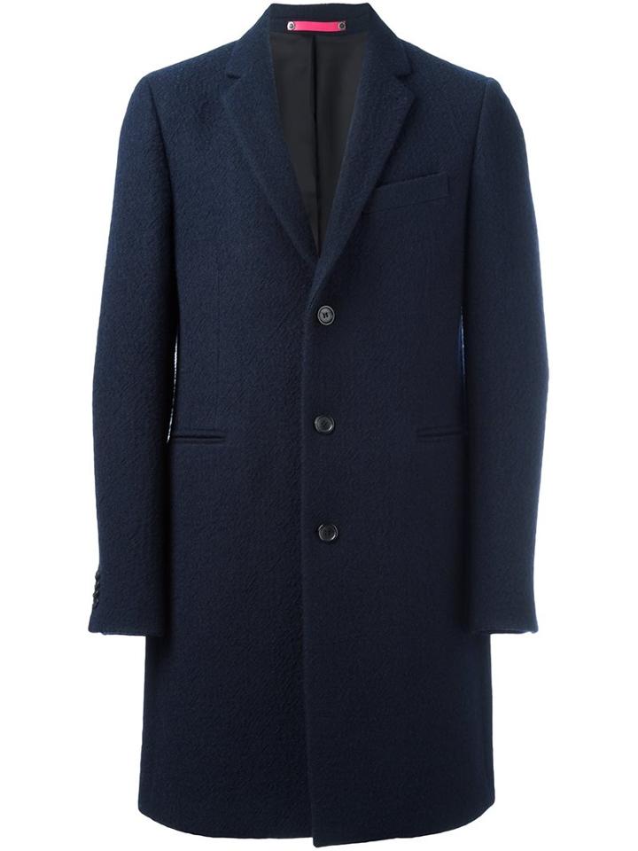 Ps By Paul Smith Buttoned Front Coat, Men's, Size: Small, Blue, Cotton/viscose/wool
