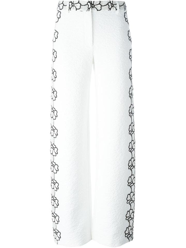 Emanuel Ungaro Embroidered Trim Trousers, Women's, Size: 40, White, Cotton/polyamide/other Fibers/silk