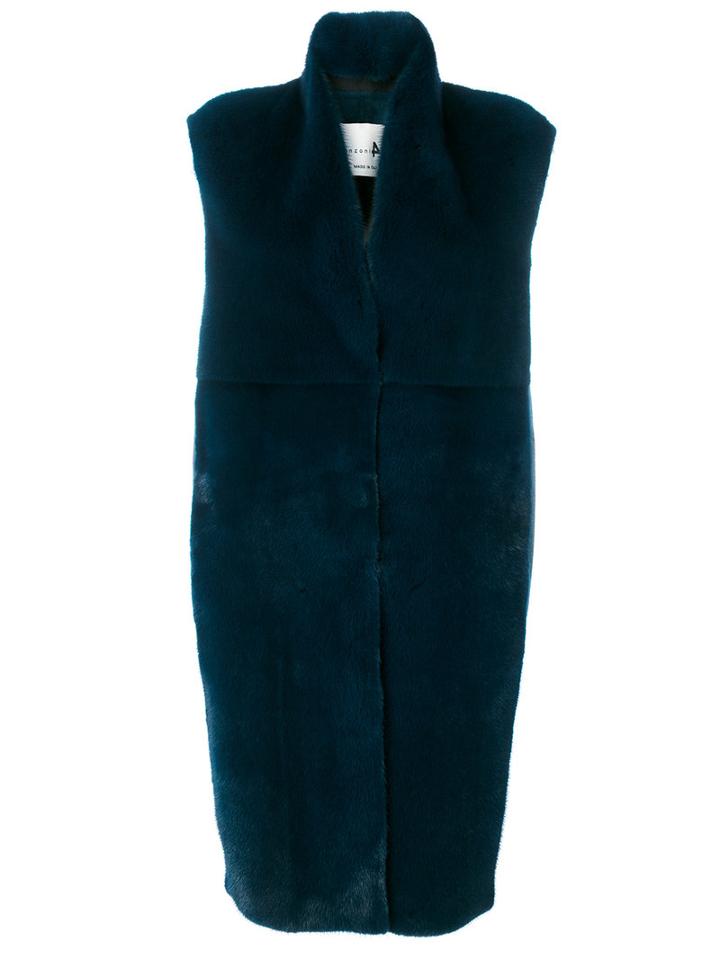 Manzoni 24 - Sleeveless Panelled Coat - Women - Mink Fur/cashmere/wool - 48, Blue, Mink Fur/cashmere/wool