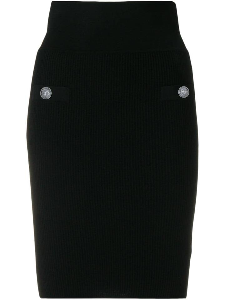 Balmain Ribbed Midi Skirt - Black