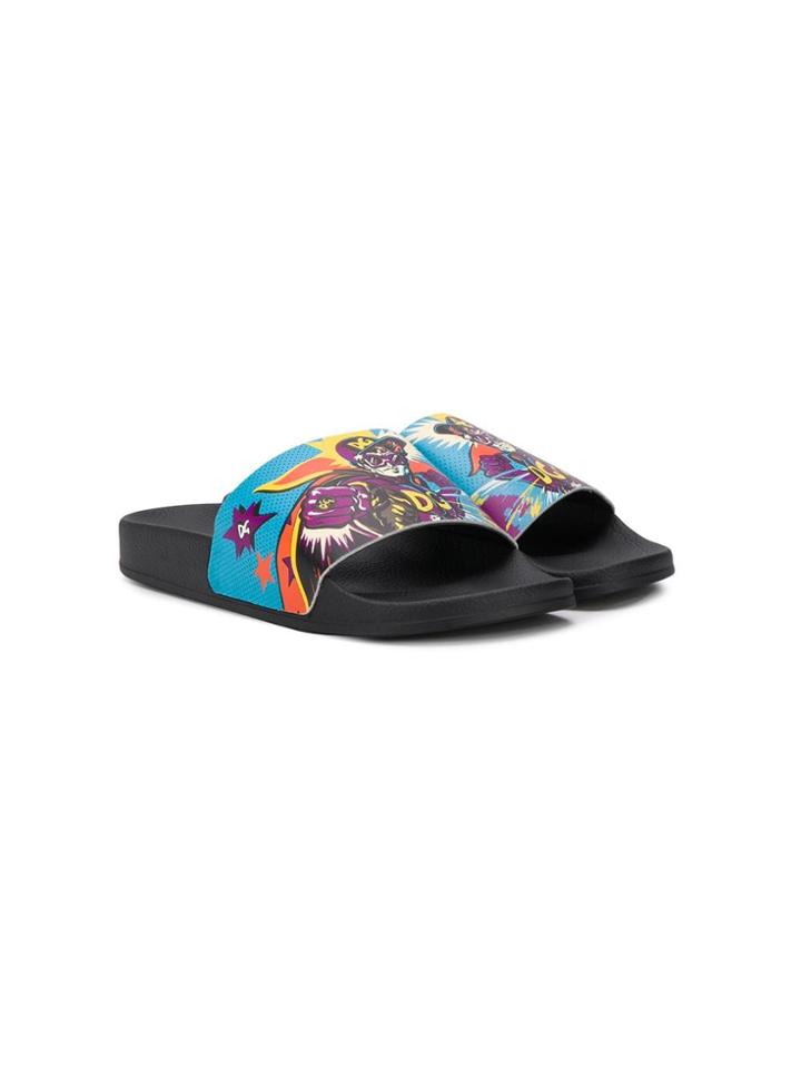 Dolce & Gabbana Kids Super Hero Print Slides - Blue