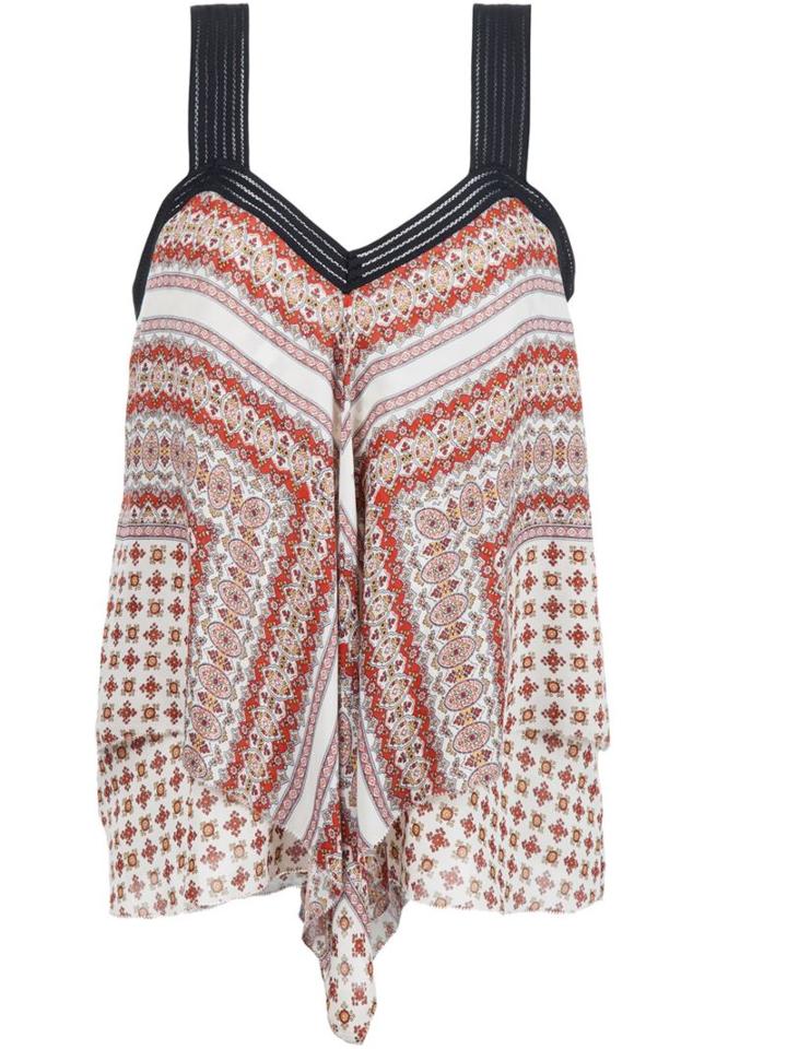 Derek Lam 10 Crosby Scarf Print V-neck Top, Women's, Size: 12, Black, Silk