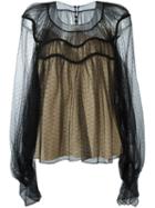 Chloé Sheer Chevron Blouse, Women's, Size: 38, Black, Polyamide/silk