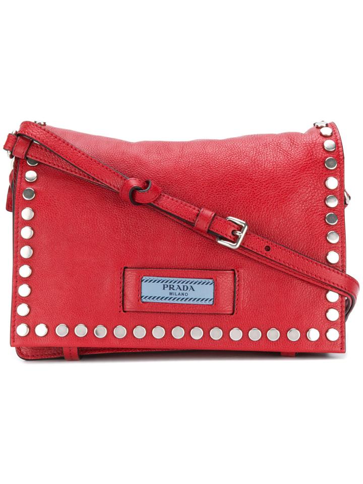 Prada Studded Shoulder Bag - Red