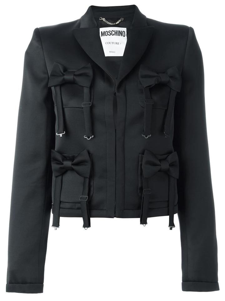 Moschino Bow Tie Embellished Jacket, Women's, Size: 38, Black, Polyester/rayon/virgin Wool