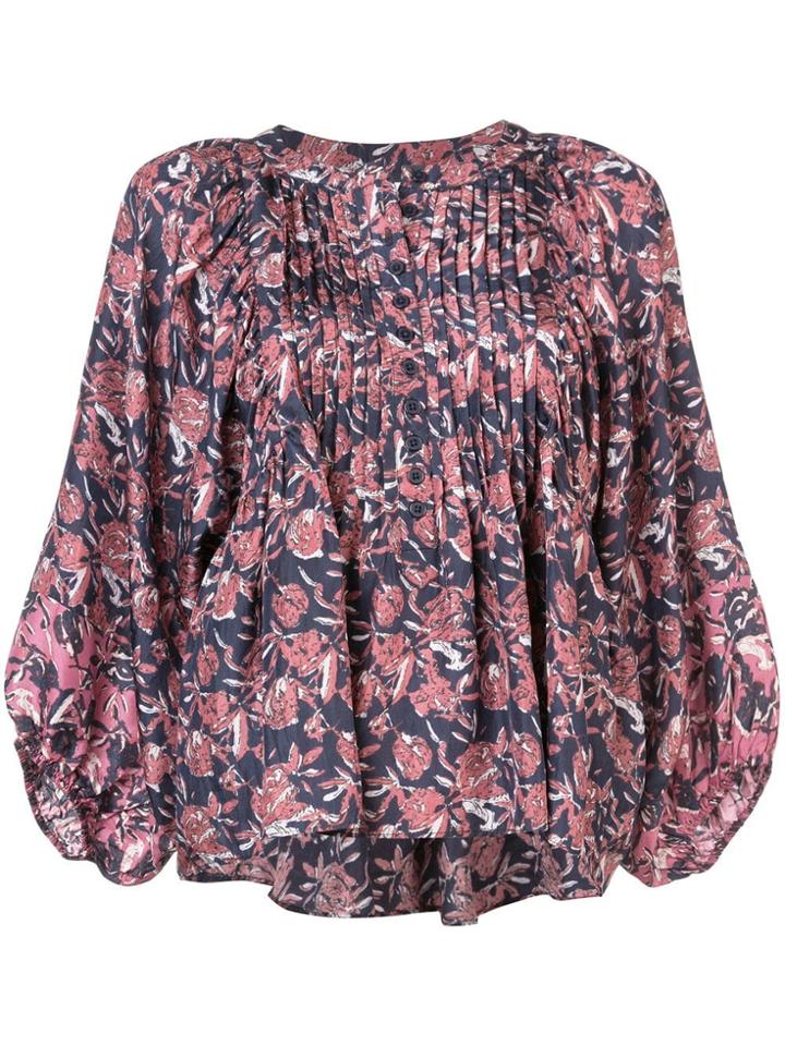 Apiece Apart Floral Pintuck Blouse - Blue