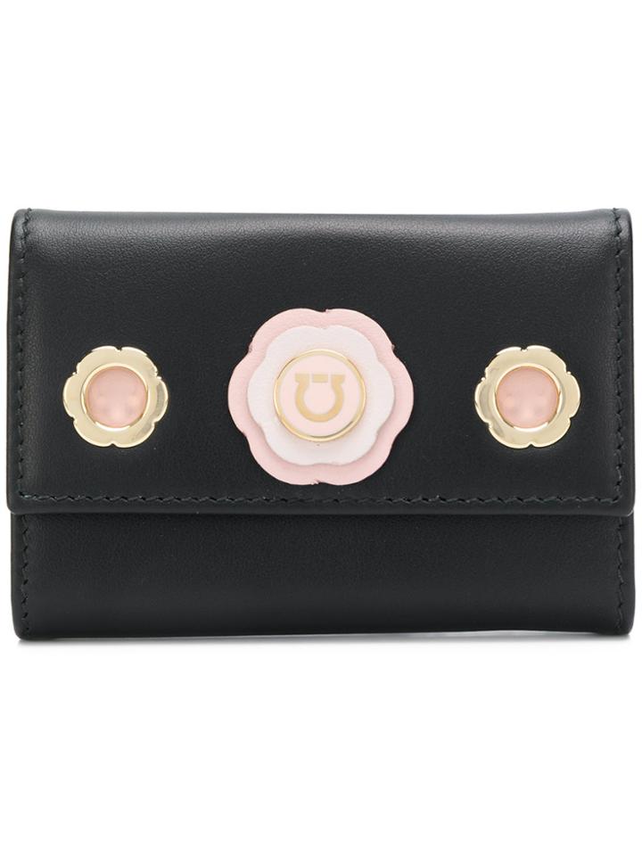 Salvatore Ferragamo Gancio Flower Key Wallet - Black