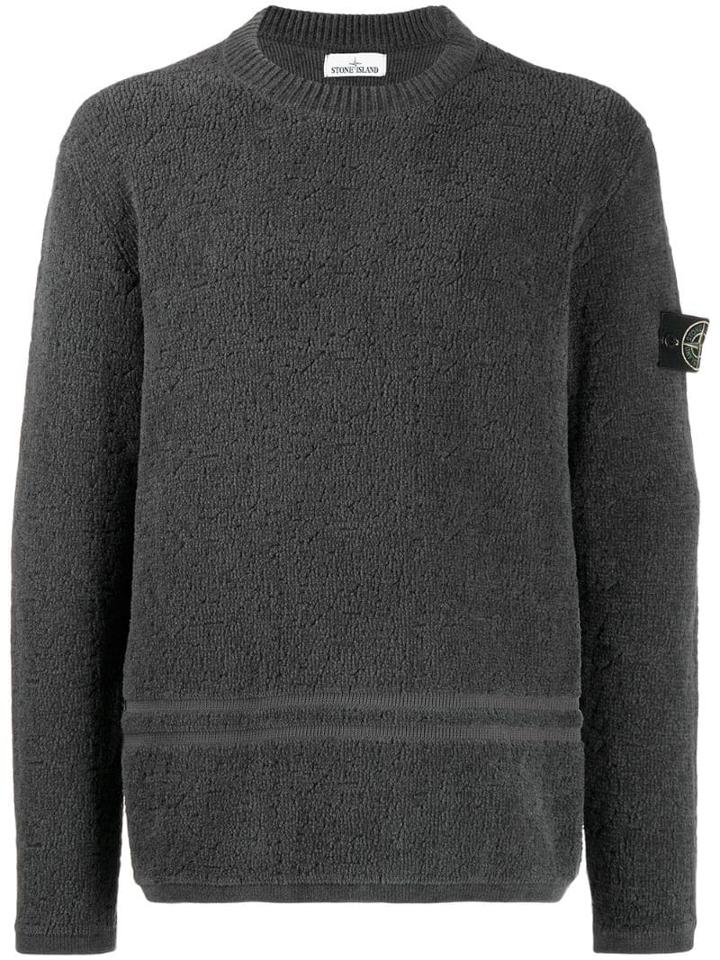 Stone Island Logo Patch Textured Jumper - Grey
